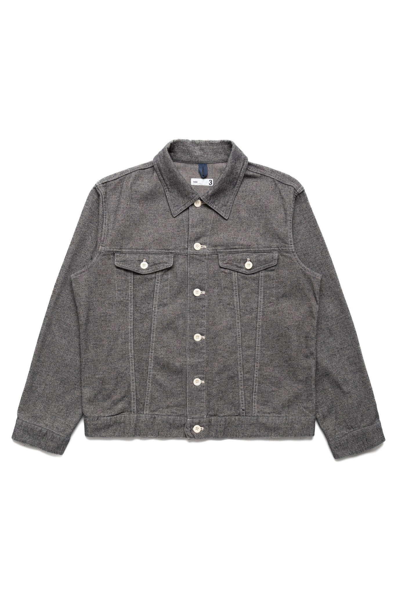 Garment Dye Woolly Finish Herringbone Cloth Double Flap Pocket Short Jacket - Grey