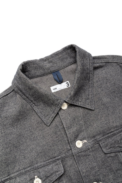 Garment Dye Woolly Finish Herringbone Cloth Double Flap Pocket Short Jacket - Grey