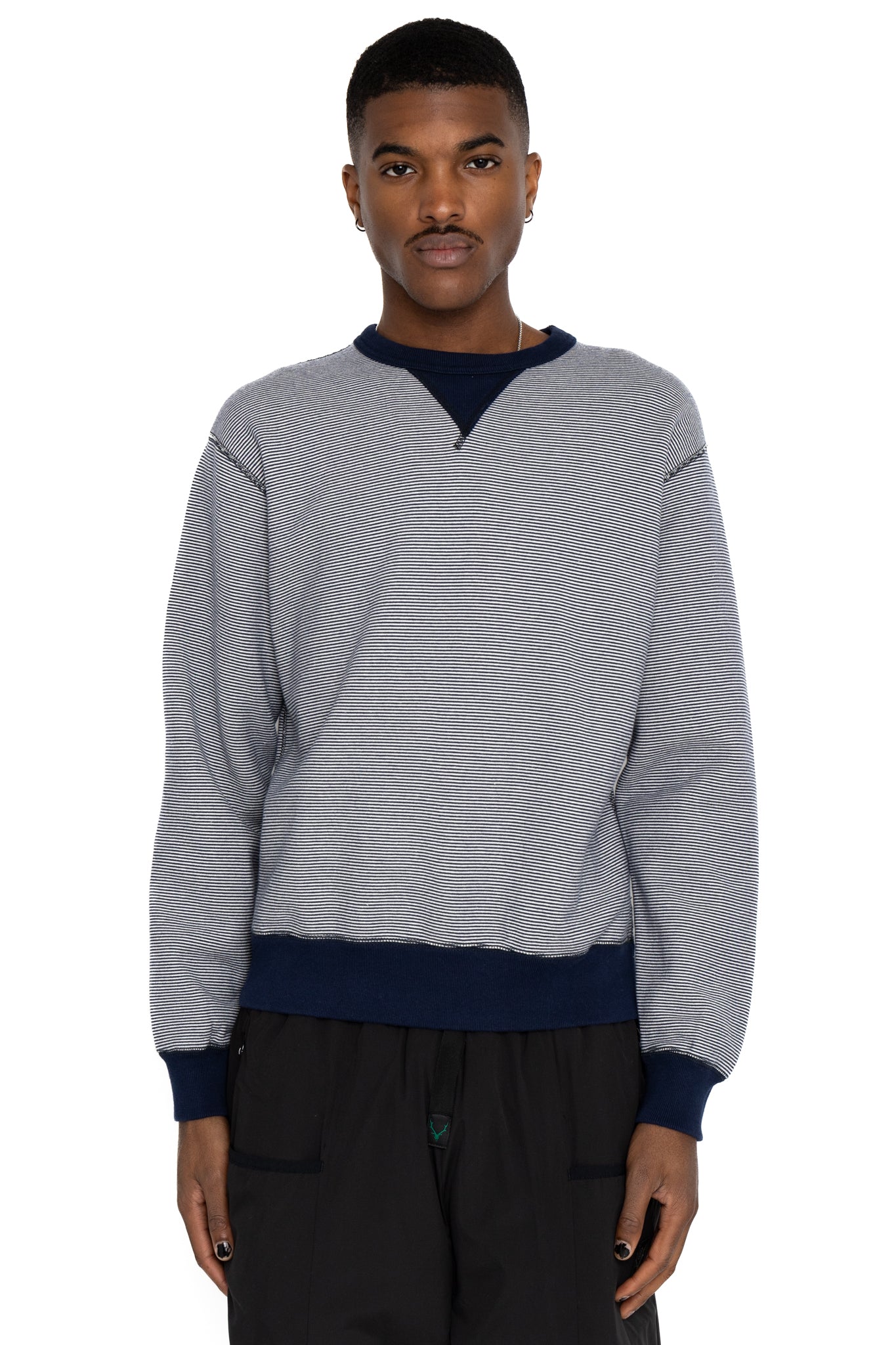 SZ Vintage Pinborder Knit Double V Sweatshirt - R. Navy