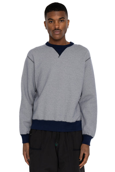 SZ Vintage Pinborder Knit Double V Sweatshirt - R. Navy