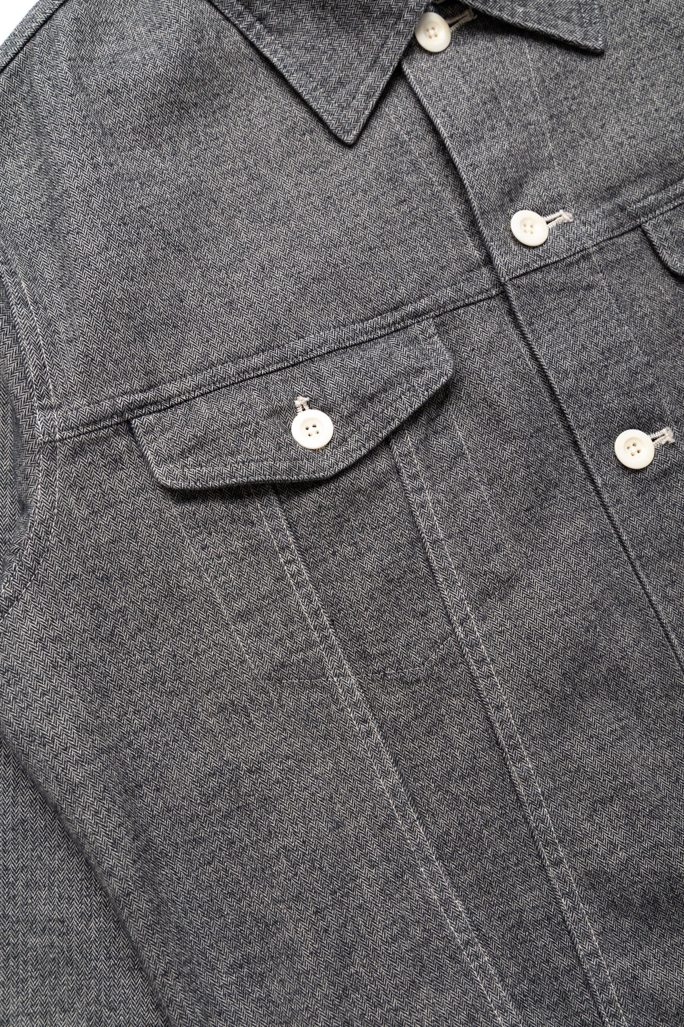 Garment Dye Woolly Finish Herringbone Cloth Double Flap Pocket Short Jacket - Grey