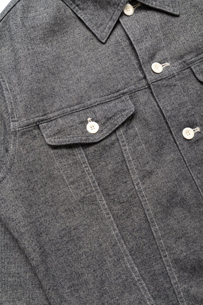 Garment Dye Woolly Finish Herringbone Cloth Double Flap Pocket Short Jacket - Grey