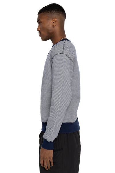 SZ Vintage Pinborder Knit Double V Sweatshirt - R. Navy
