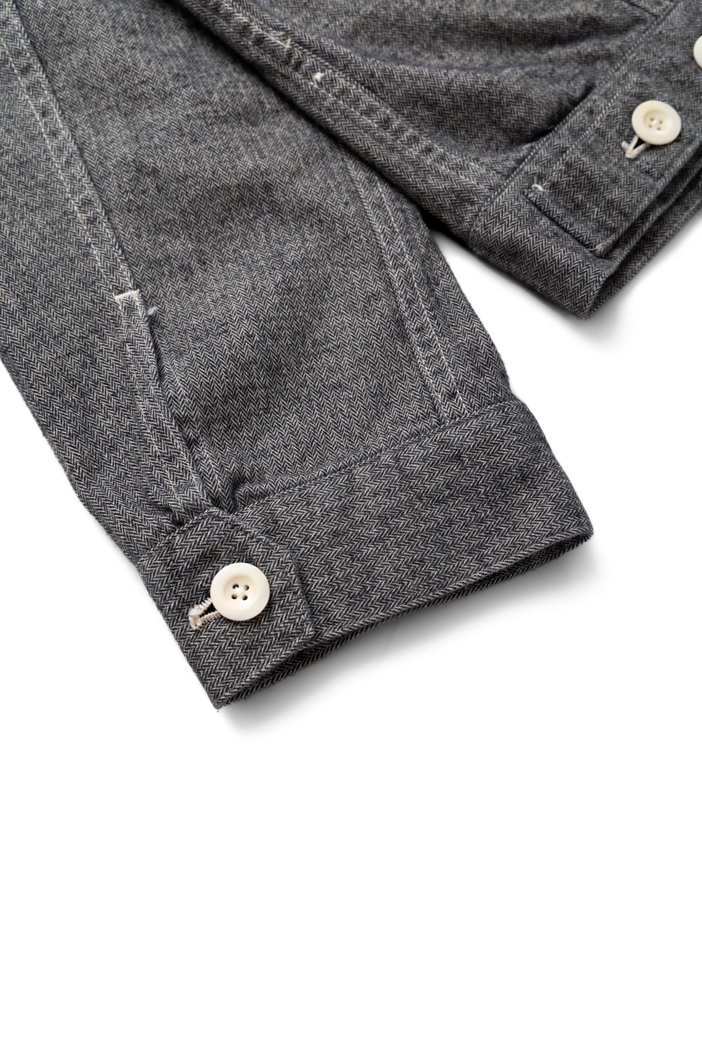 Garment Dye Woolly Finish Herringbone Cloth Double Flap Pocket Short Jacket - Grey