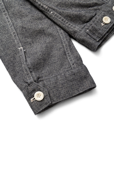 Garment Dye Woolly Finish Herringbone Cloth Double Flap Pocket Short Jacket - Grey