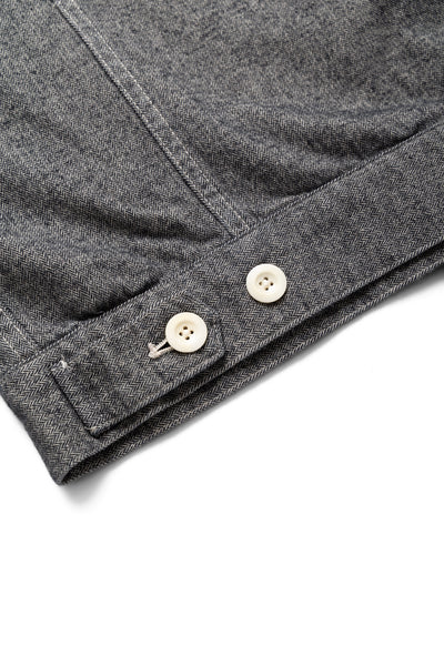 Garment Dye Woolly Finish Herringbone Cloth Double Flap Pocket Short Jacket - Grey