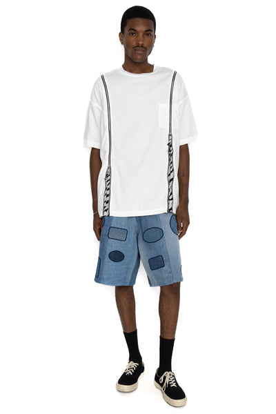  OLD PARK's x MINEDENIM's original denim T-shirt made from 6oz natural slub light ounce denim. Various silhouettes can be adjusted by opening and closing the zipper that runs from the shoulder to the hem. Loose silhouette denim T-shirt 