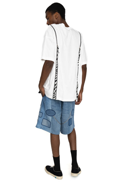  OLD PARK's x MINEDENIM's original denim T-shirt made from 6oz natural slub light ounce denim. Various silhouettes can be adjusted by opening and closing the zipper that runs from the shoulder to the hem. Loose silhouette denim T-shirt 