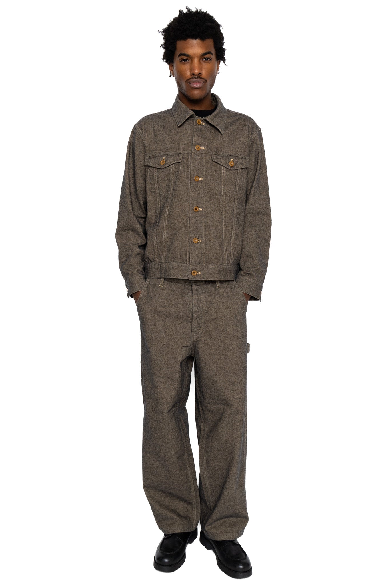Garment Dye Woolly Finish Herringbone Cloth Painter Pants - Khaki