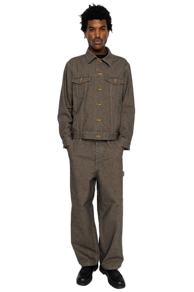 Garment Dye Woolly Finish Herringbone Cloth Painter Pants - Khaki