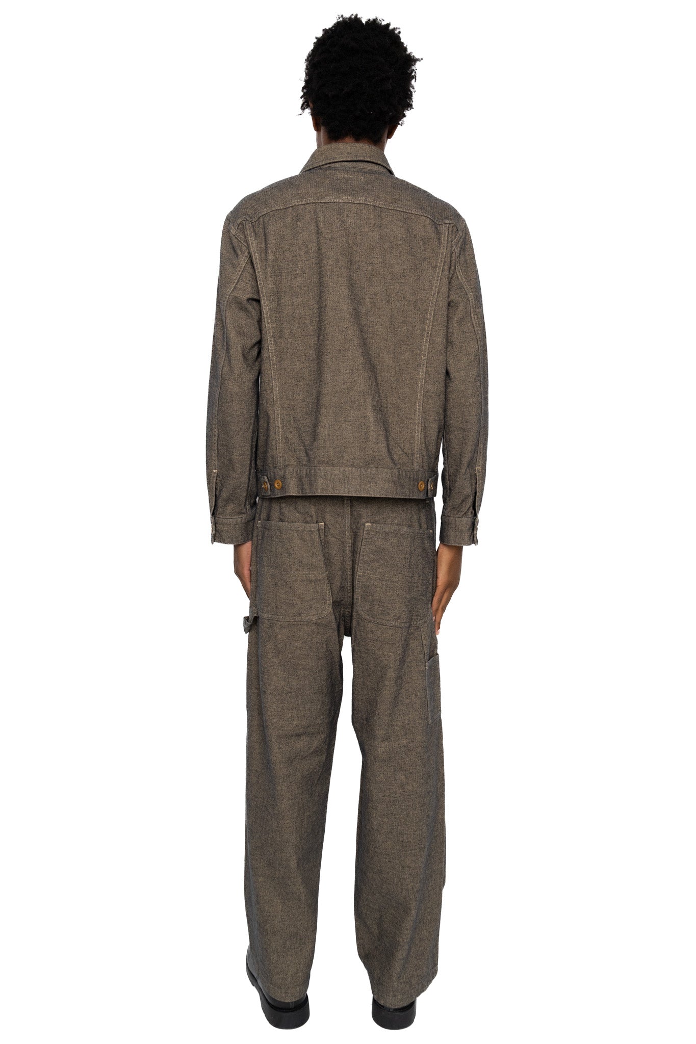 Garment Dye Woolly Finish Herringbone Cloth Double Flap Pocket Short Jacket - Khaki