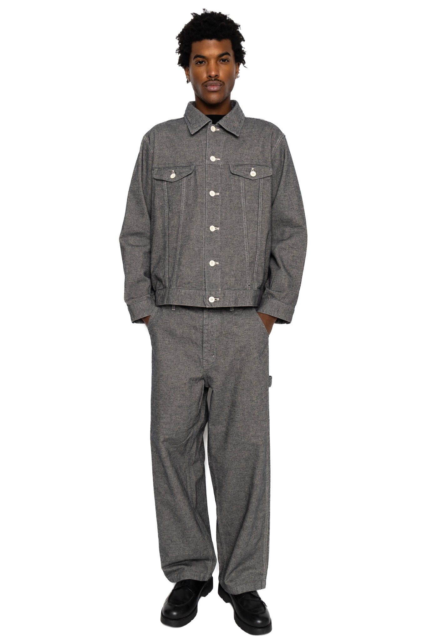 Garment Dye Woolly Finish Herringbone Cloth Painter Pants - Grey