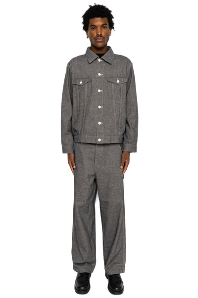 Garment Dye Woolly Finish Herringbone Cloth Double Flap Pocket Short Jacket - Grey