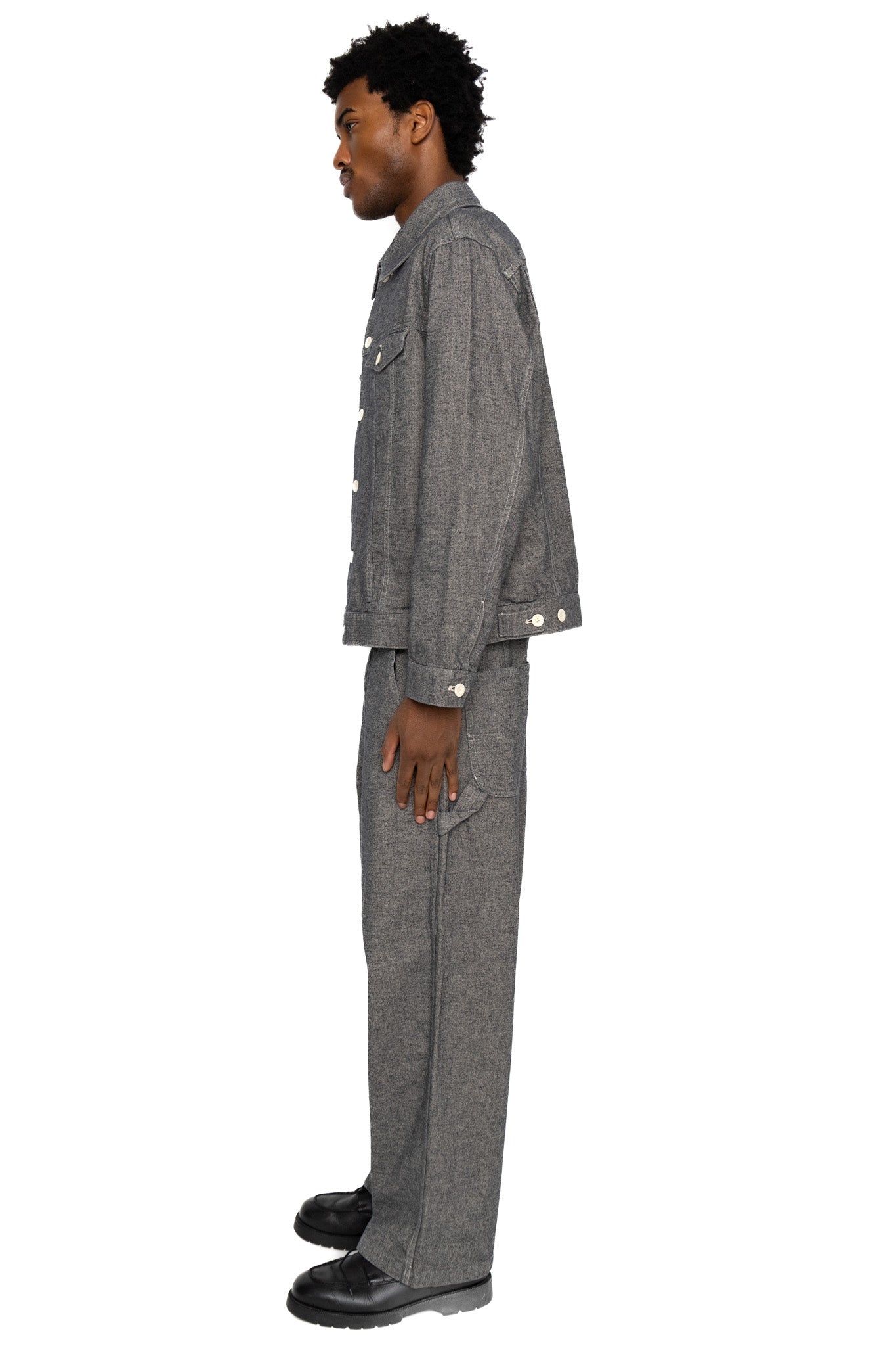 Garment Dye Woolly Finish Herringbone Cloth Painter Pants - Grey