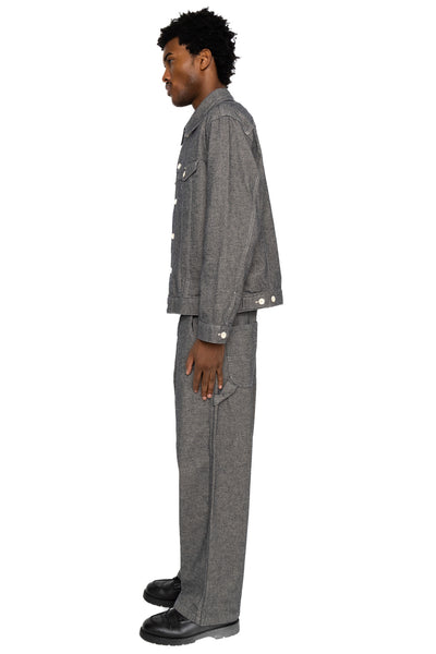 Garment Dye Woolly Finish Herringbone Cloth Painter Pants - Grey