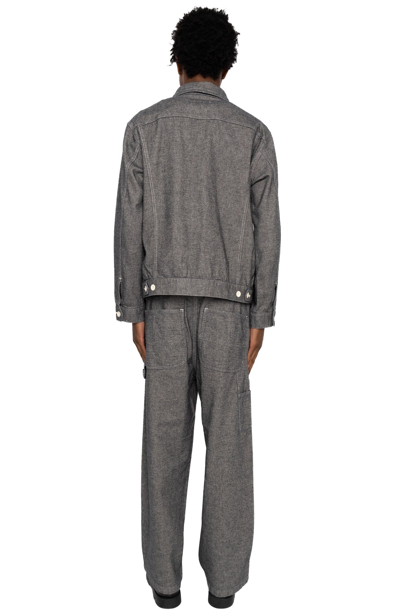 Garment Dye Woolly Finish Herringbone Cloth Double Flap Pocket Short Jacket - Grey