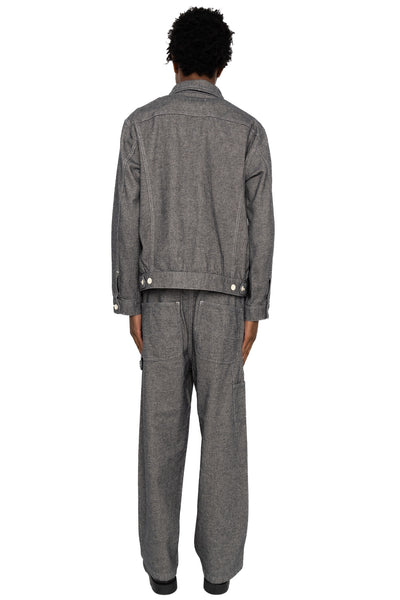 Garment Dye Woolly Finish Herringbone Cloth Double Flap Pocket Short Jacket - Grey