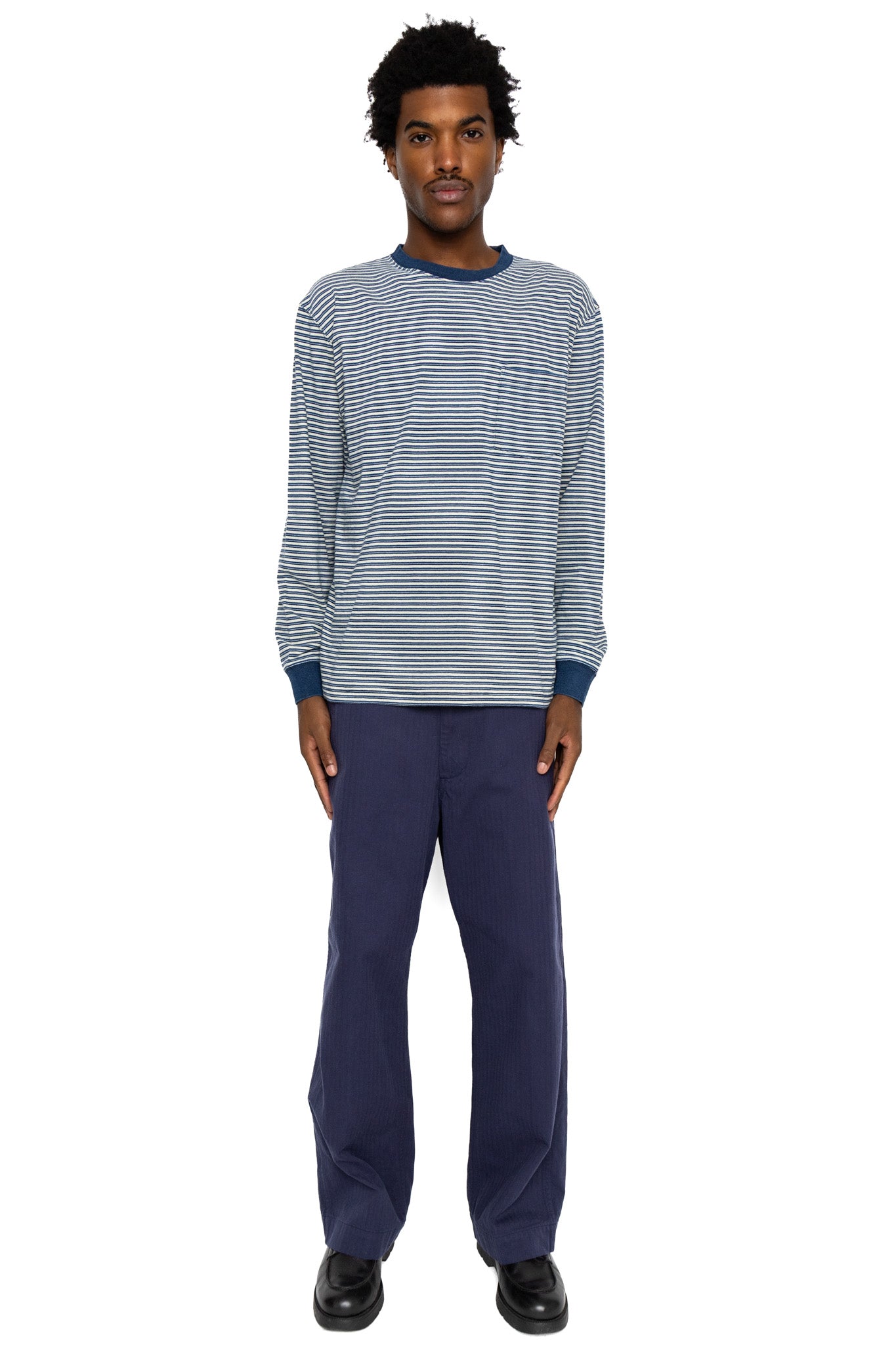 Pocket Tee Indigo Stripe - Off White