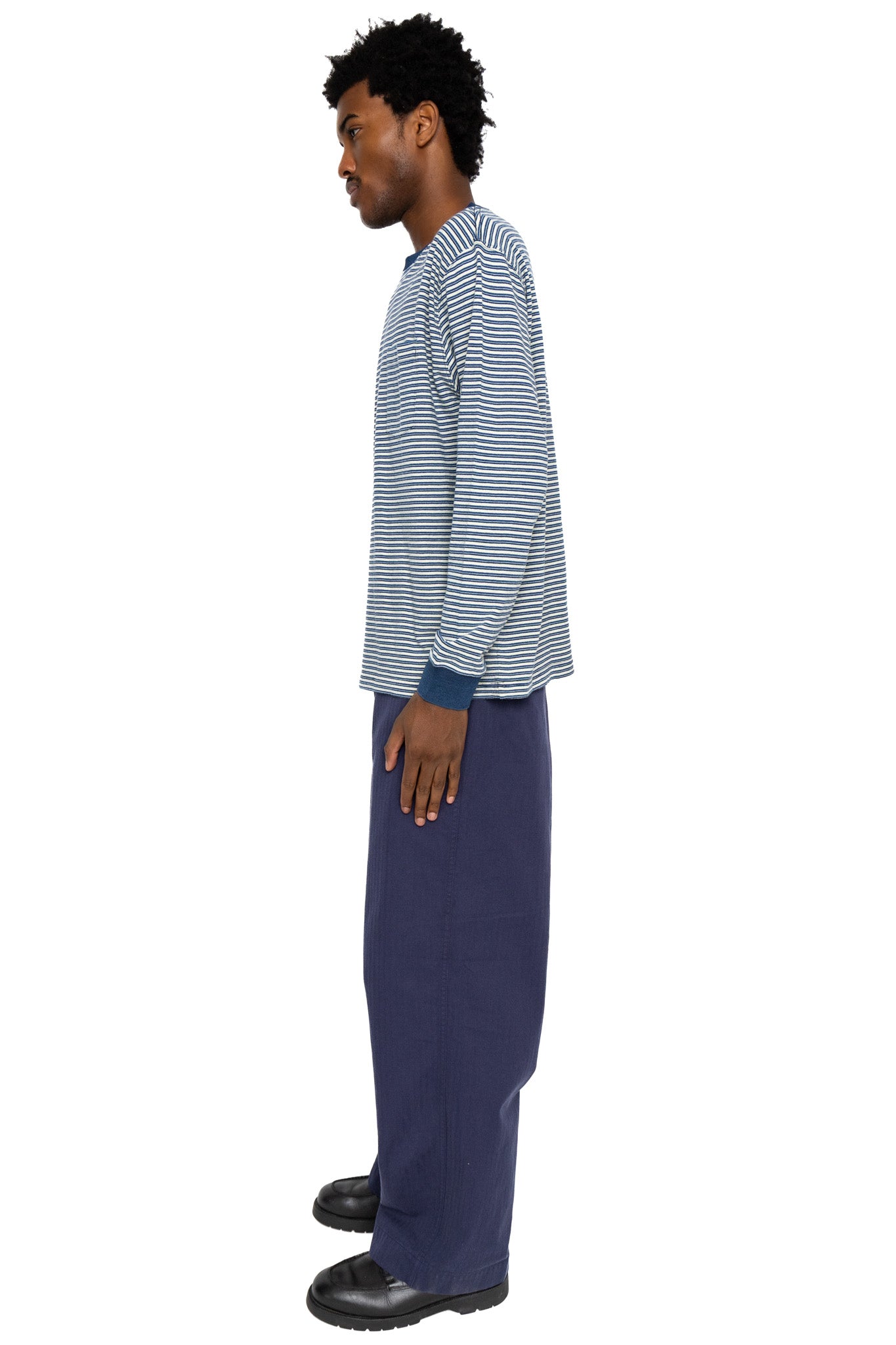 Pocket Tee Indigo Stripe - Off White