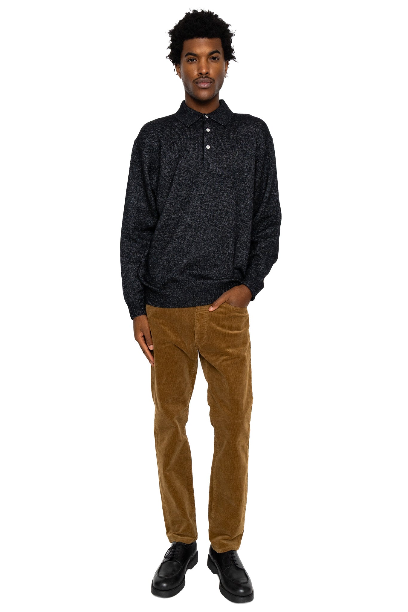Knit Polo 9G Wool Silk Shaggy Yarn - Black