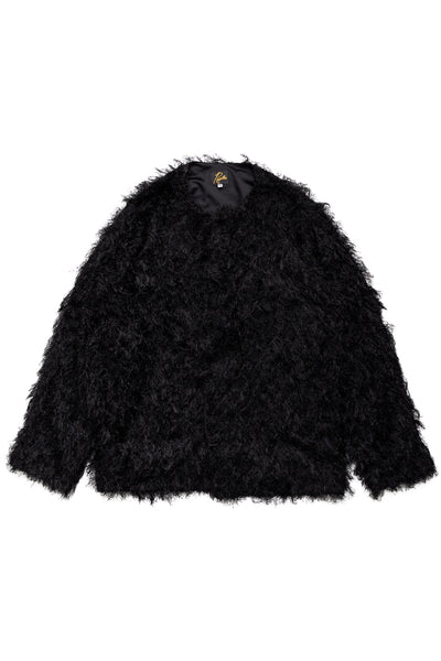 Snap Cardigan Jacket PE/R Argyle Fringe Jq. - Black