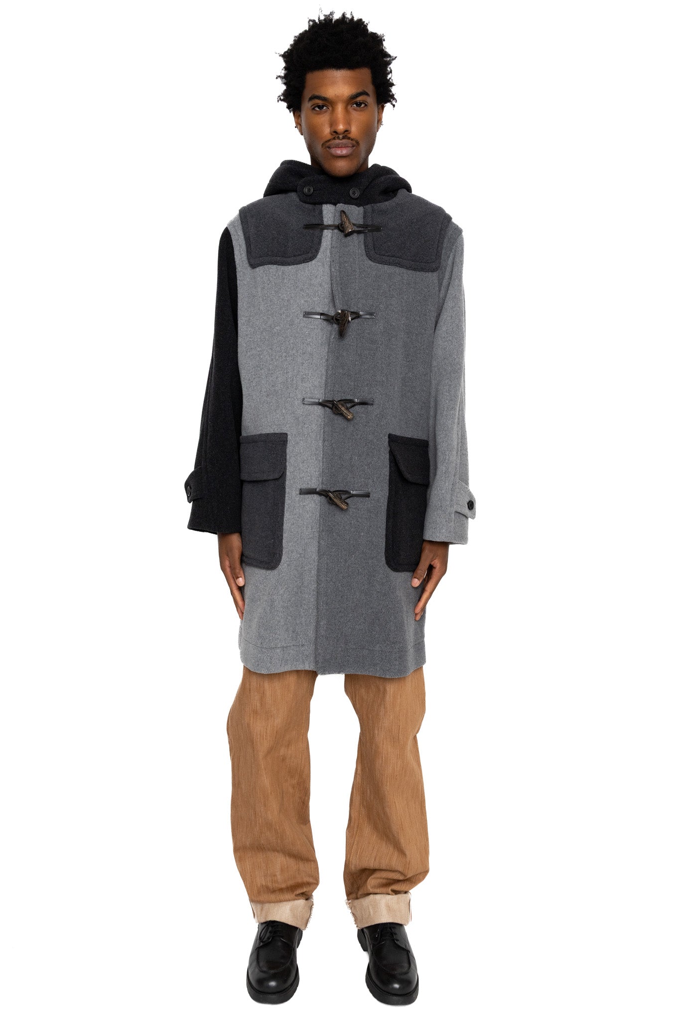 Duffle Coat Herringbone Panel - Grey Tone