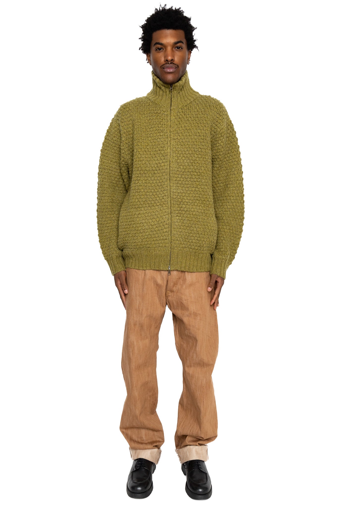 Full Zip Style Popcorn Pattern - Olive