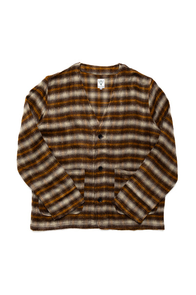 V Neck Jacket Acrylic Plaid - Yellow/Brown