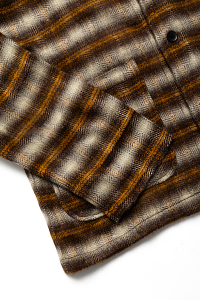 V Neck Jacket Acrylic Plaid - Yellow/Brown