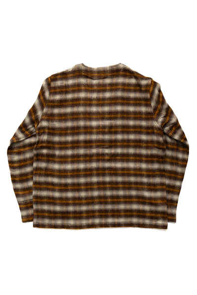 V Neck Jacket Acrylic Plaid - Yellow/Brown