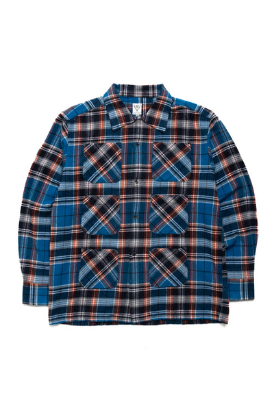 6 Pocket Shirt Flannel Twill / Plaid- Blue x Orange