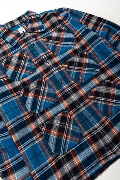 6 Pocket Shirt Flannel Twill / Plaid- Blue x Orange