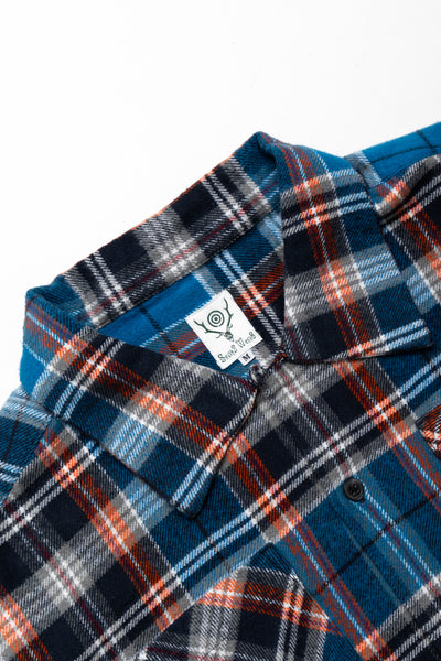 6 Pocket Shirt Flannel Twill / Plaid- Blue x Orange