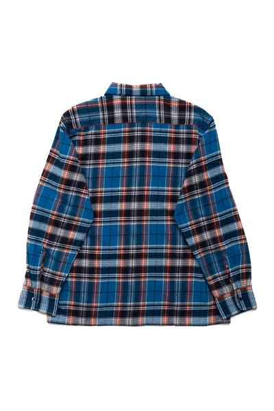 6 Pocket Shirt Flannel Twill / Plaid- Blue x Orange