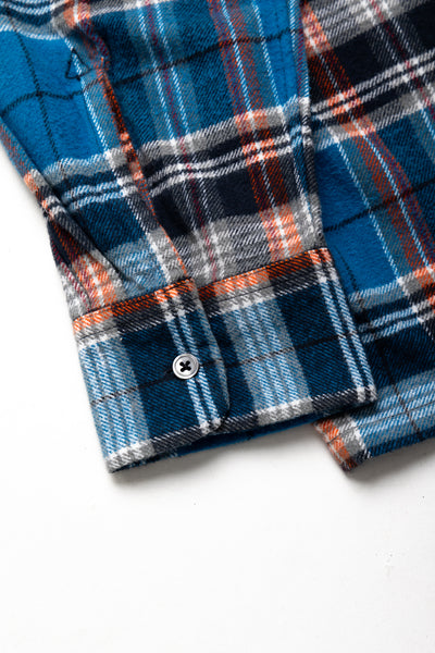 6 Pocket Shirt Flannel Twill / Plaid- Blue x Orange