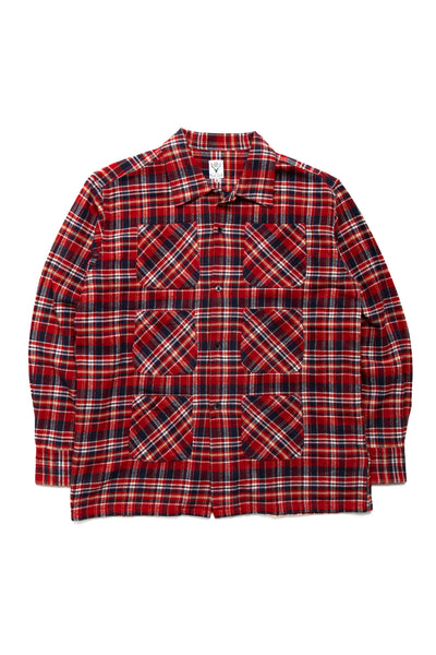 6 Pocket Shirt Flannel Twill / Plaid- Red x Navy
