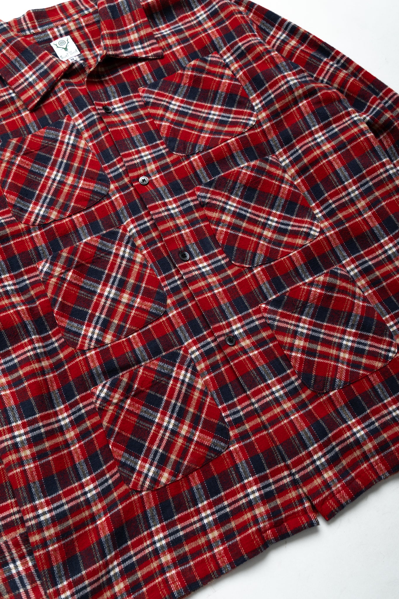 6 Pocket Shirt Flannel Twill / Plaid- Red x Navy