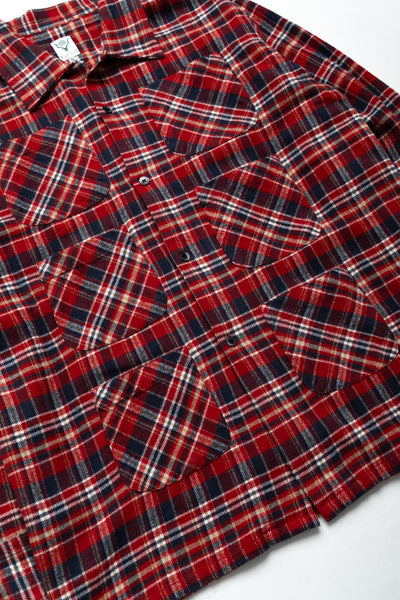6 Pocket Shirt Flannel Twill / Plaid- Red x Navy