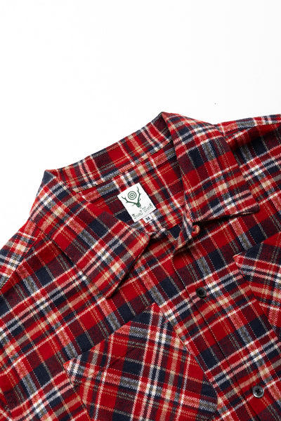 6 Pocket Shirt Flannel Twill / Plaid- Red x Navy