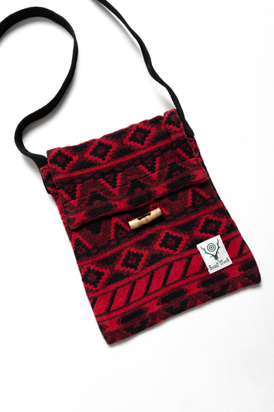 String Bag Cotton Dobby / Native Pattern - Red x Black