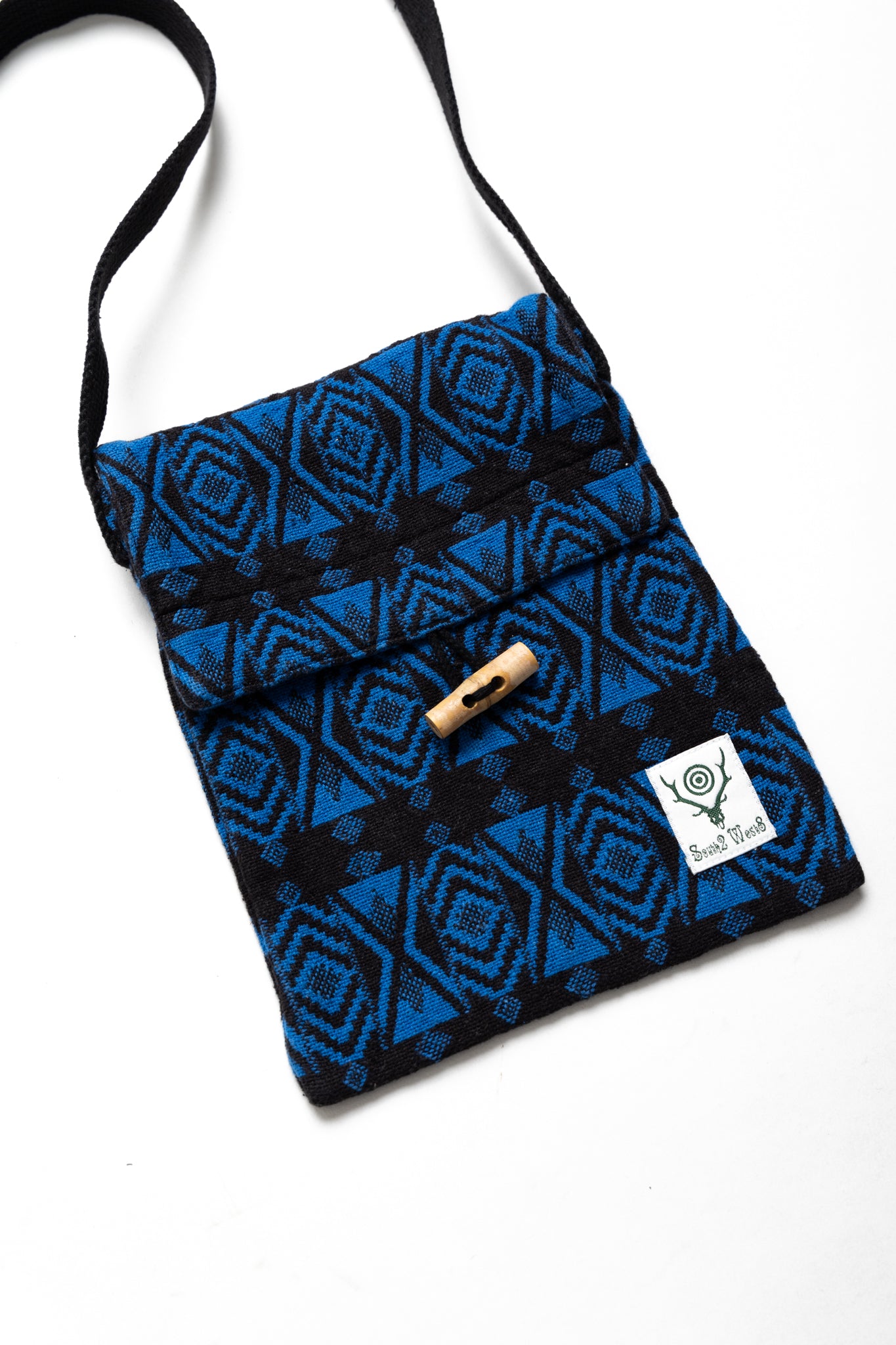 String Bag Cotton Dobby / Native Pattern - Blue x Black