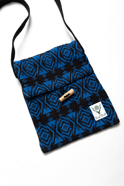 String Bag Cotton Dobby / Native Pattern - Blue x Black