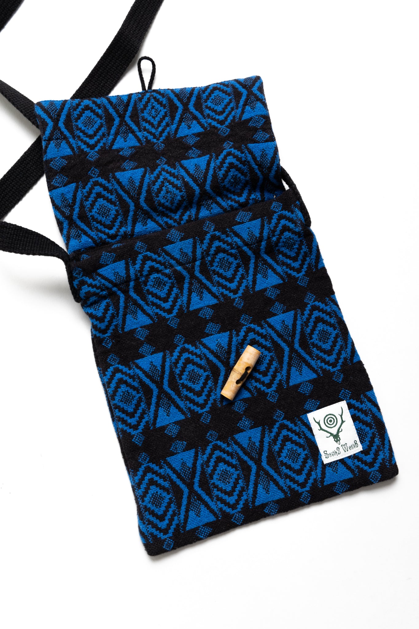 String Bag Cotton Dobby / Native Pattern - Blue x Black