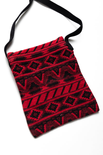 String Bag Cotton Dobby / Native Pattern - Red x Black