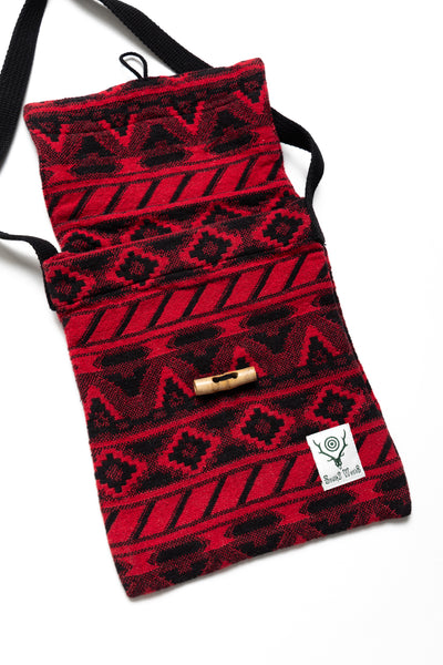 String Bag Cotton Dobby / Native Pattern - Red x Black