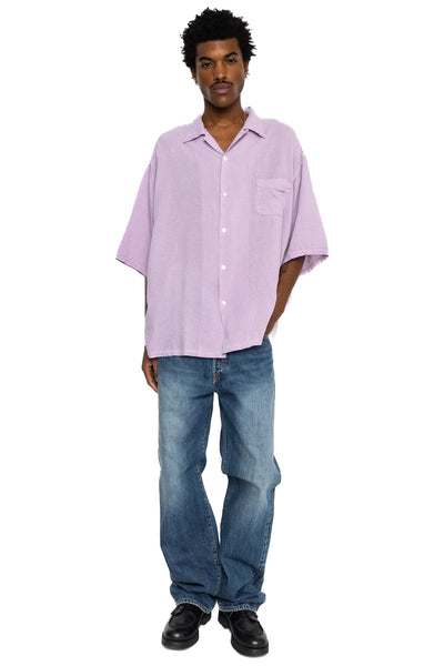 Soft Linen Open Collar BIG Shirt - Lavender