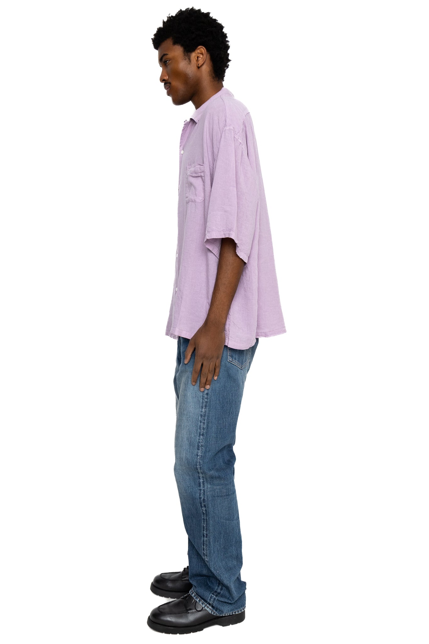 Soft Linen Open Collar BIG Shirt - Lavender