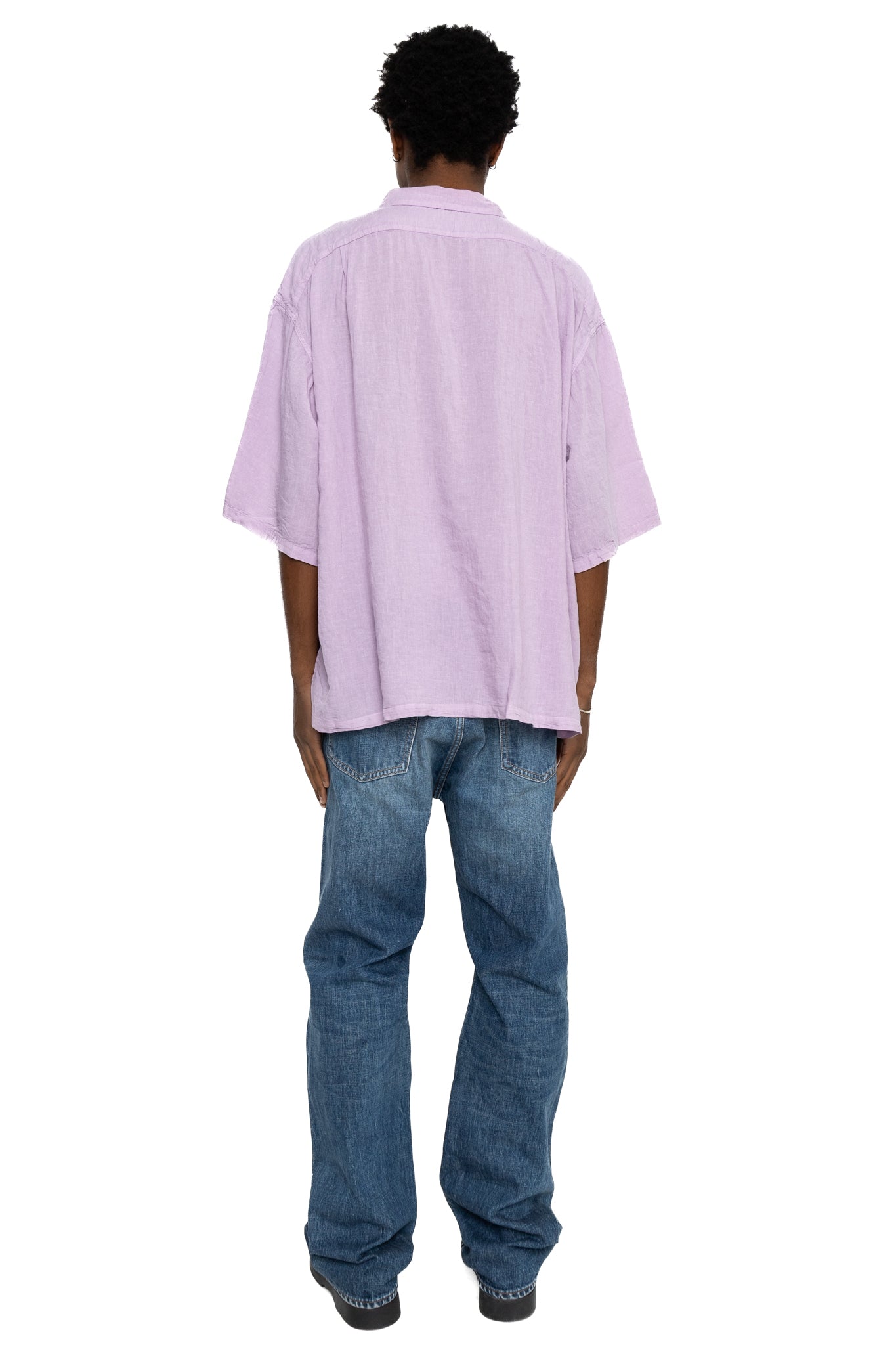 Soft Linen Open Collar BIG Shirt - Lavender