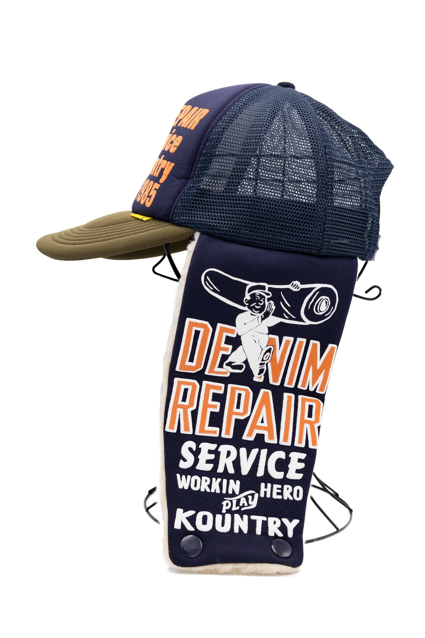 DENIM REPAIR SERVICE LUMBER Trucker Cap - Navy x Khaki