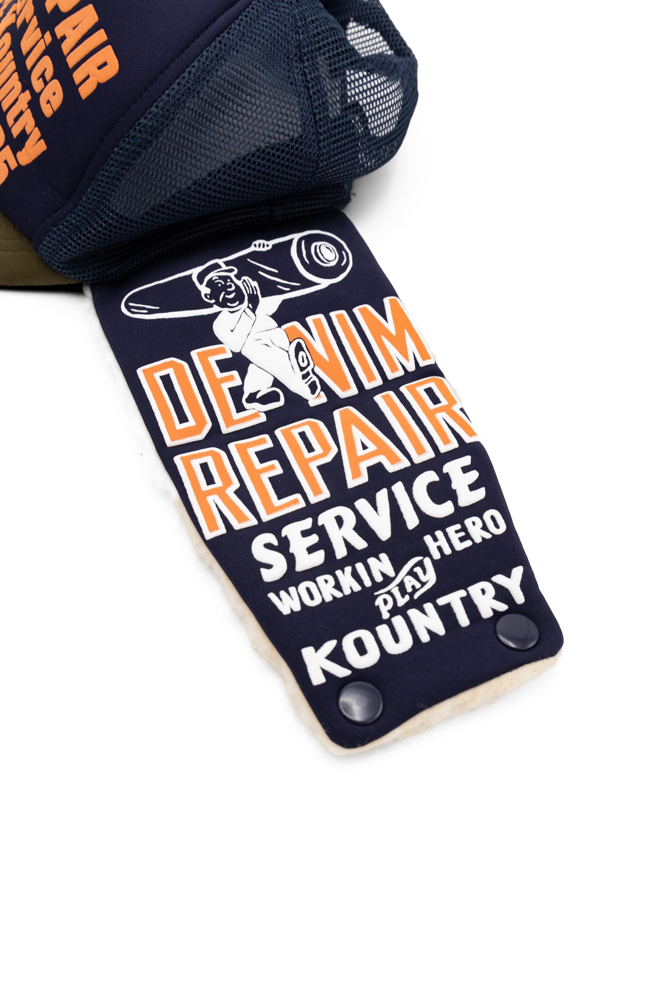 DENIM REPAIR SERVICE LUMBER Trucker Cap - Navy x Khaki
